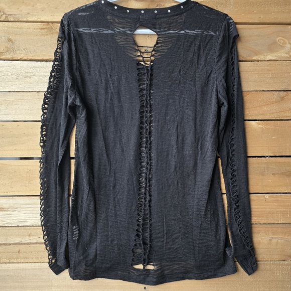 LACULTURE Sturgis Bike Rally 2010 Rhinestone Long Sleeve Cut Out Shirt Womens XL - Picture 6 of 7